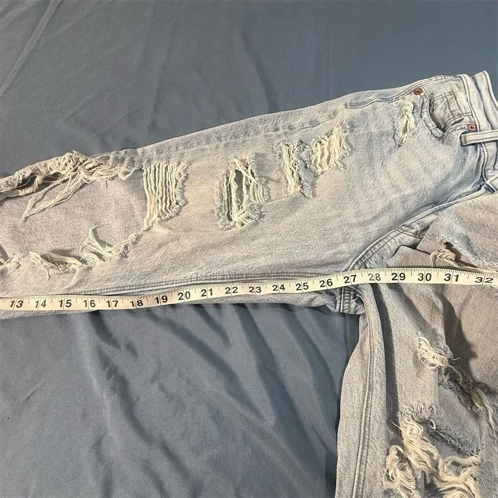 American Eagle Women's High Rise Distressed Grunge Mom Jeans Size 0 Blue - Picture 6 of 10